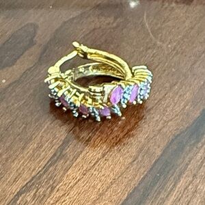 Gold Hoop Earrings with Pink Gem Accents - Women Jewelry